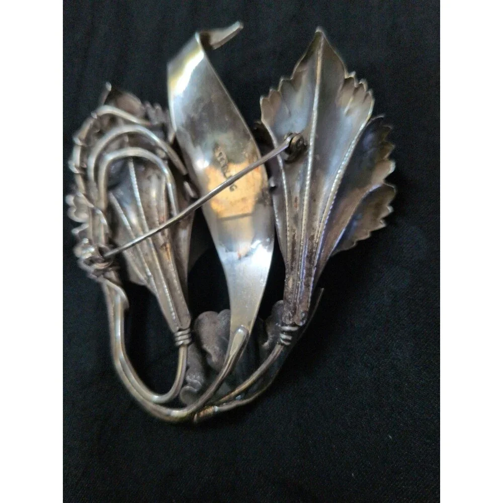 LARGE VINTAGE 925 STERLING SILVER CALLA LILY FLOWER BROOCH PIN 23 GRAMS